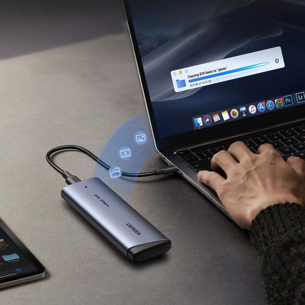 M.2 NVMe SATA SSD 20Gbps korpuss ar USB-C kabeli - pelēks