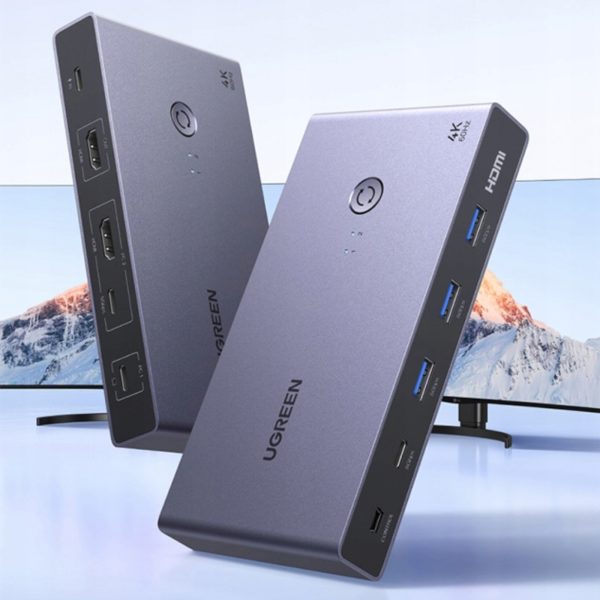 1032041-2-przelacznik-2-komputery-1-monitor-kvm-ugreen-hurtownia-dropshipping.jpg 2 datoru un 1 monitora KVM slēdzis USB-C HDMI 4K 60Hz - pelēks