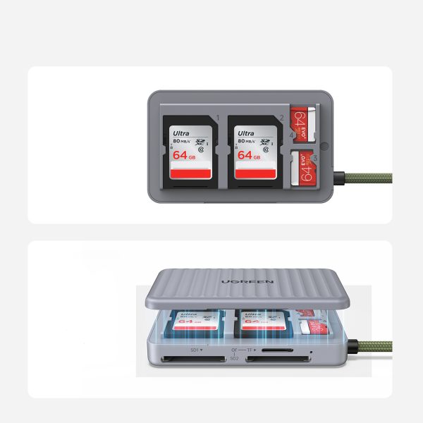 SD microSD USB-C atmiņas karšu lasītājs — pelēks