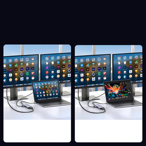 1032065-3-hub-rozdzielacz-10w1-usb-c-na-usb-c-ugreen-hurtownia-dropshipping.jpg 10 vienā USB-C uz USB-C USB-A HDMI Ethernet SD TF miniligzda centrmezgls — pelēks