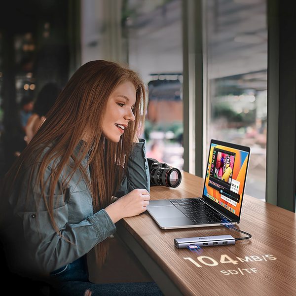 1032065-7-hub-rozdzielacz-10w1-usb-c-na-usb-c-ugreen-hurtownia-dropshipping.jpg 10 vienā USB-C uz USB-C USB-A HDMI Ethernet SD TF miniligzda centrmezgls — pelēks