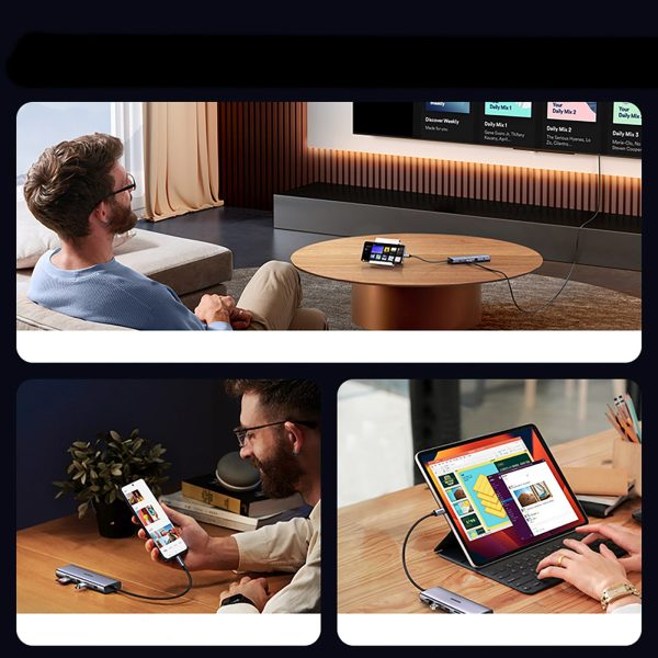 1032065-9-hub-rozdzielacz-10w1-usb-c-na-usb-c-ugreen-hurtownia-dropshipping.jpg 10 vienā USB-C uz USB-C USB-A HDMI Ethernet SD TF miniligzda centrmezgls — pelēks