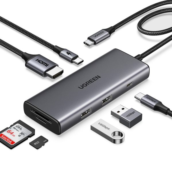 7-in-1 USB-C uz HDMI centrmezgls USB-C USB-A SD TF - pelēks