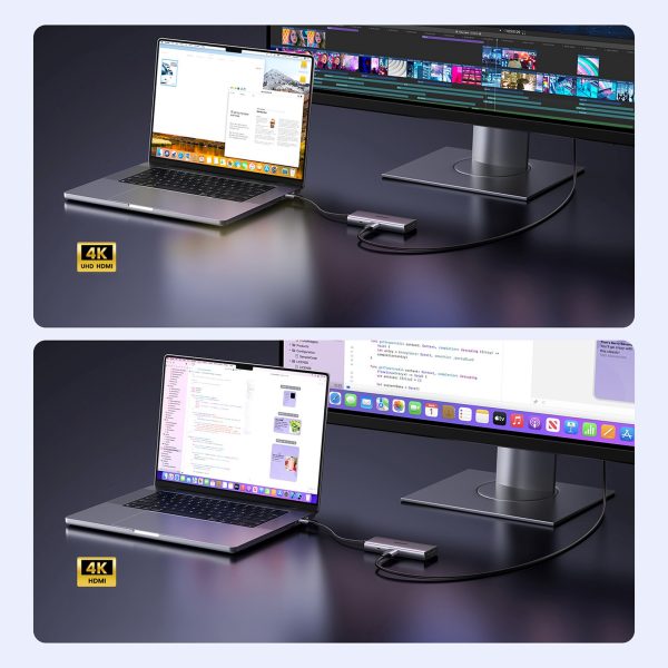 7-in-1 USB-C uz HDMI centrmezgls USB-C USB-A SD TF - pelēks