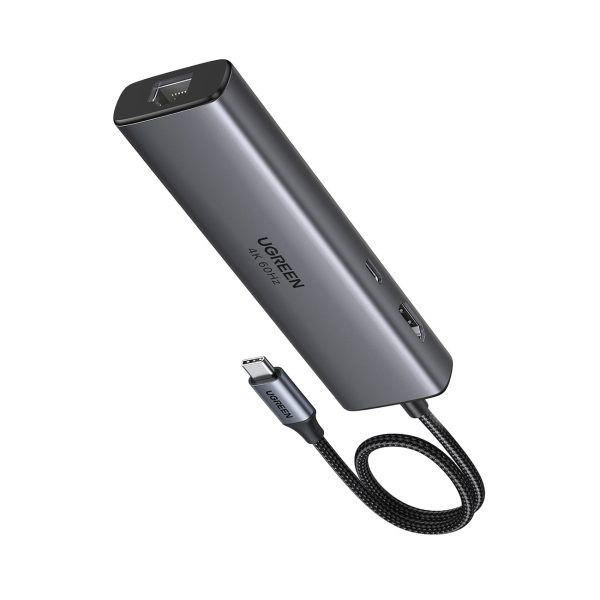 6-in-1 USB-C uz HDMI USB-C USB-A Ethernet centrmezgls - pelēks