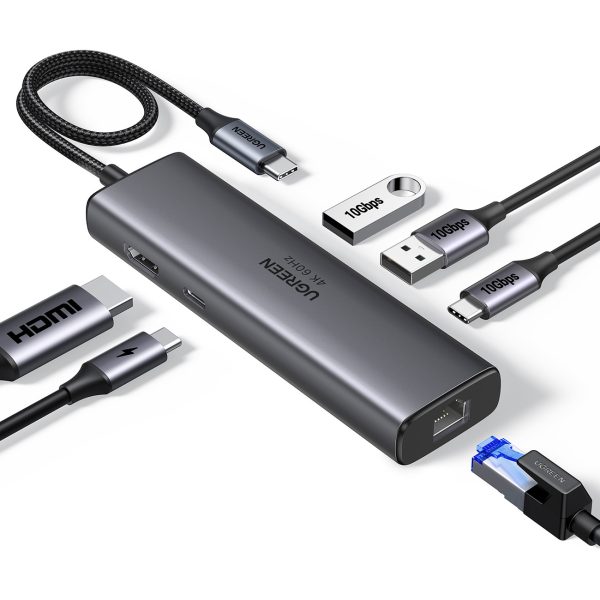 6-in-1 USB-C uz HDMI USB-C USB-A Ethernet centrmezgls - pelēks