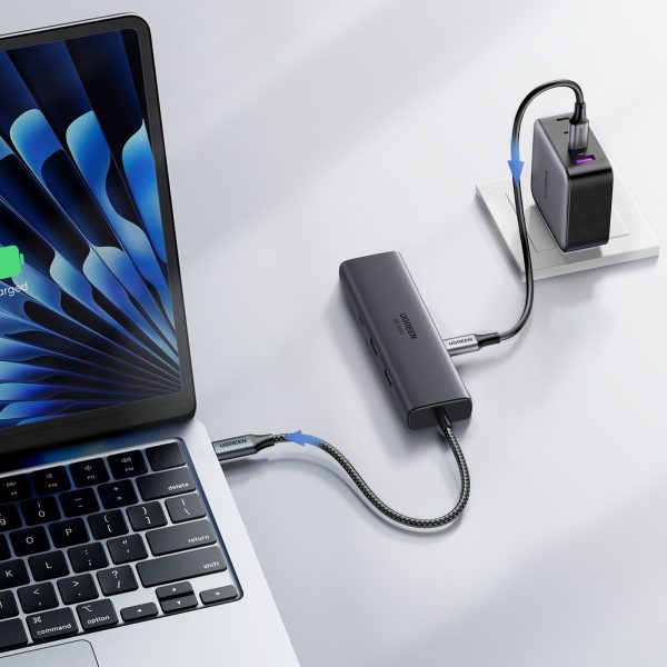 6-in-1 USB-C uz HDMI USB-C USB-A Ethernet centrmezgls - pelēks