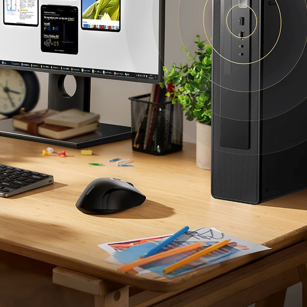 Bezvadu ergonomiska optiskā pele, 5 pogas, 1600 DPI - melna