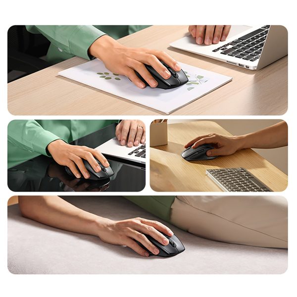 Bezvadu ergonomiska optiskā pele, 5 pogas, 1600 DPI - melna