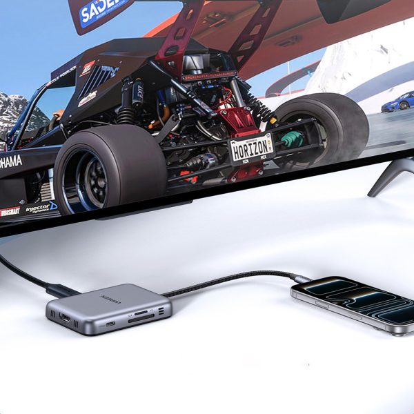 7-in-1 USB-C uz HDMI centrmezgls USB-C USB-A SD TF - pelēks