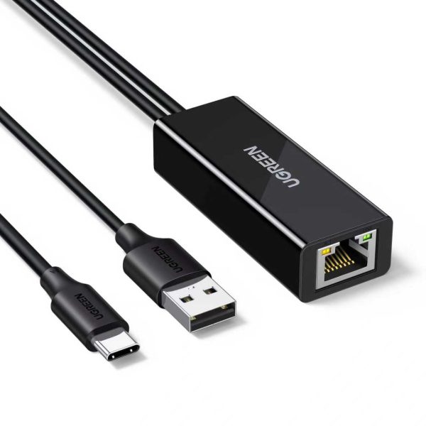 Ārējais USB-C uz RJ45 10/100 Mbps tīkla adapteris - melns