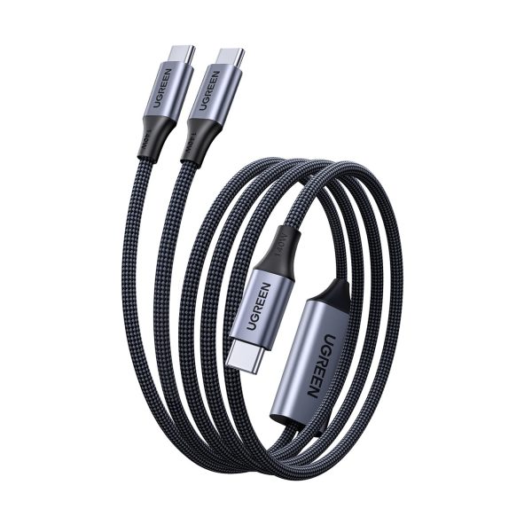 2-in-1 kabelis ātrai uzlādei USB-C pārraidei - 2xUSB-C PD 140W 2m - melns