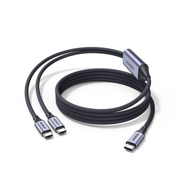 2-in-1 kabelis ātrai uzlādei USB-C pārraidei - 2xUSB-C PD 140W 2m - melns