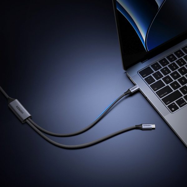 2-in-1 kabelis ātrai uzlādei USB-C pārraidei - 2xUSB-C PD 140W 2m - melns