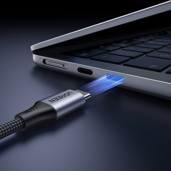 2-in-1 kabelis ātrai uzlādei USB-C pārraidei - 2xUSB-C PD 140W 2m - melns