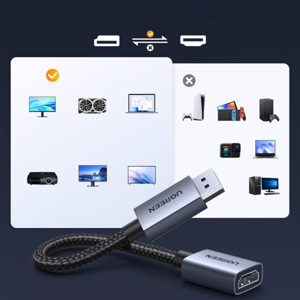 DisplayPort - HDMI 4K adaptera kabelis 20 cm - pelēks