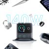 5 portu galda lādētājs ar 2 ievelkamiem kabeļiem GaN 140W - pelēks