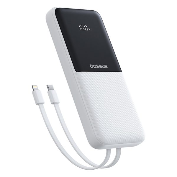 Lipow 10000mAh 22.5W Powerbank ar iebūvētu USB-C iPhone Lightning kabeli - balts