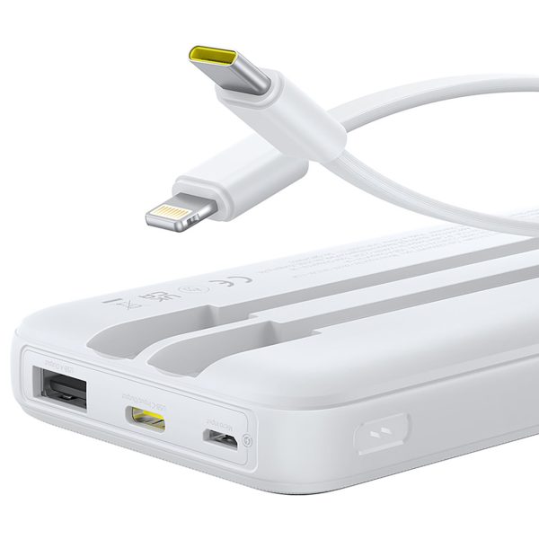 Lipow 10000mAh 22.5W Powerbank ar iebūvētu USB-C iPhone Lightning kabeli - balts