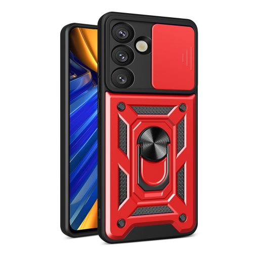 Bruņots maciņš ar kameras aizsarggredzenu priekš Samsung Galaxy S25 Hybrid Armor Camshield - sarkans