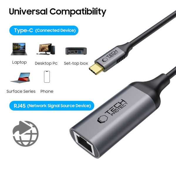 USB-C uz Ethernet RJ45 1000 Mbps adapteris — melns
