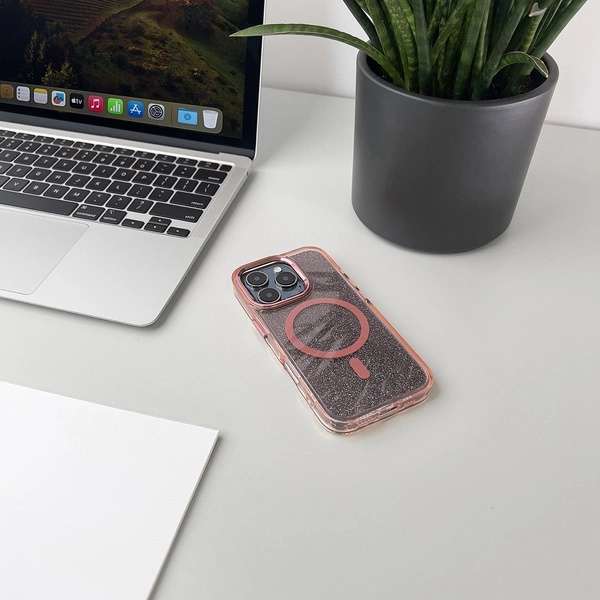 1032167-6-etui-brokatowe-case-na-samsung-galaxy-hurtel-hurtownia-dropshipping.jpg Mirdzošs vāciņš Samsung Galaxy A36 5G mirdzošam vāciņam MagSafe - rozā