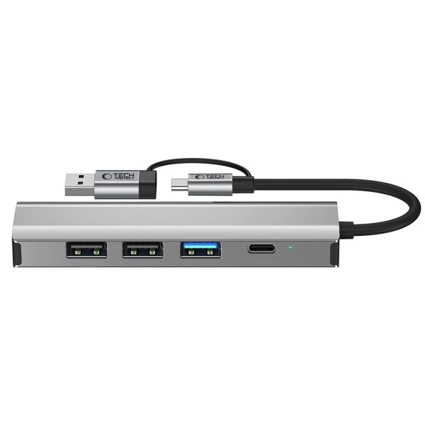 5-in-1 USB-C USB-A Ethernet RJ45 centrmezgla adapteris - pelēks