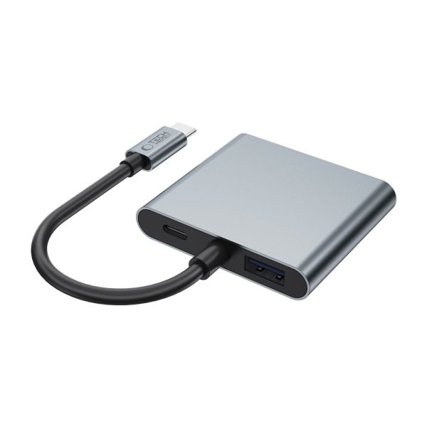 HUB adapteris 4in1 USB-C USB-A 2x HDMI 4K 60HZ - pelēks