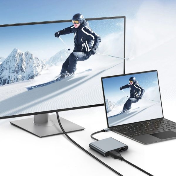 HUB adapteris 4in1 USB-C USB-A 2x HDMI 4K 60HZ - pelēks