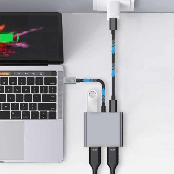 HUB adapteris 4in1 USB-C USB-A 2x HDMI 4K 60HZ - pelēks