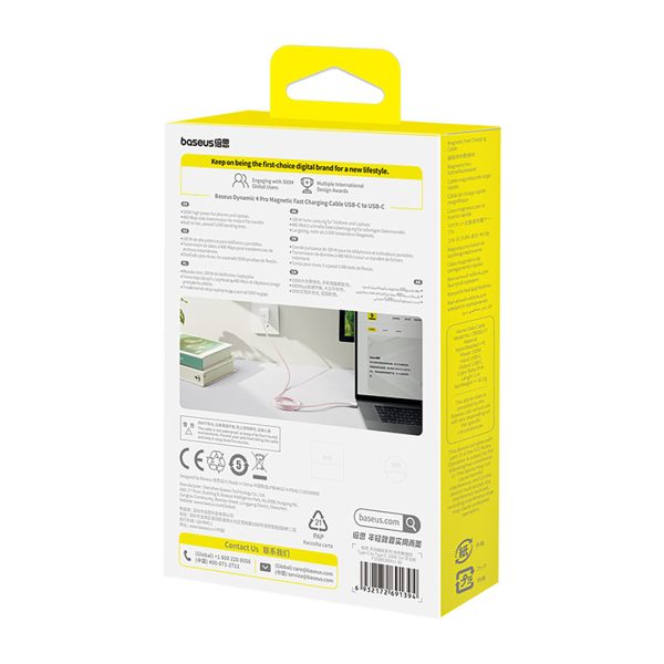 Pašmontējams USB-C Dynamic 4 Pro 100W 1m kabelis - rozā