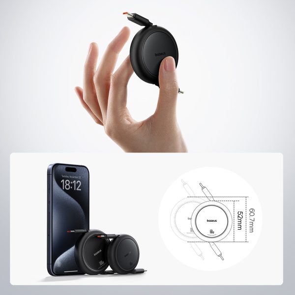 USB-C Free2Pull 60W 1m izvelkams kabelis - melns