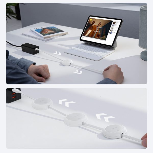 USB-C Free2Pull 60W 1m izvelkams kabelis - balts