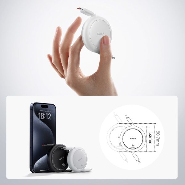 USB-C Free2Pull 60W 1m izvelkams kabelis - balts