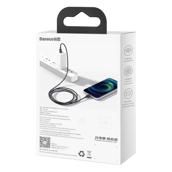 USB-C kabelis - iPhone Lightning Superior Series PD 20W 2m - melns