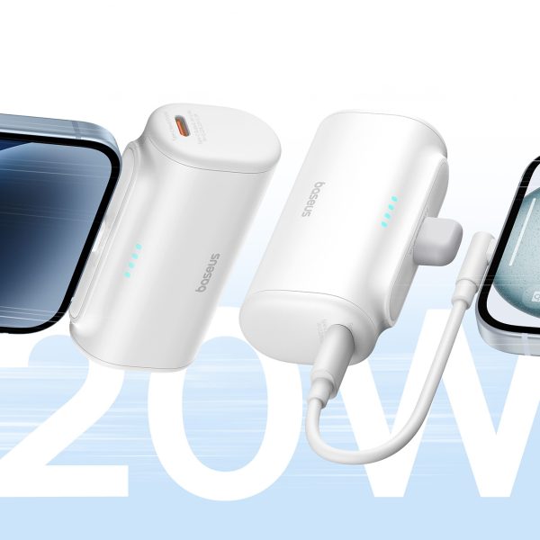 Powerbank 5000mAh iPhone Lightning USB-C Compact 20W - balts