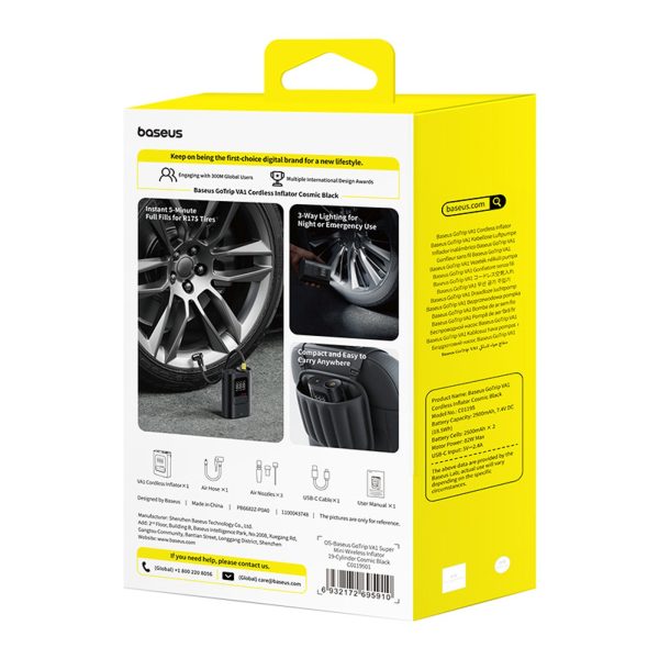 1032240-6-kompresor-bezprzewodowy-3-koncowki-150psi-26-baseus-hurtownia-dropshipping.jpg Bezvadu kompresors ar 3 uzgaļiem 150PSI 26 l/min 82W - melns