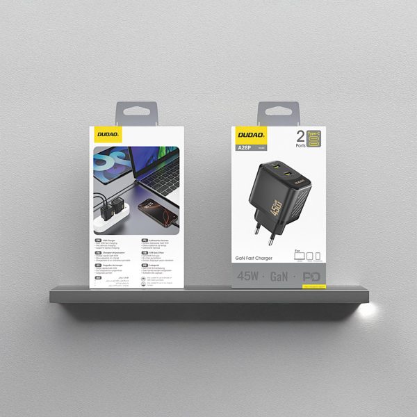 2xUSB-C GaN PD 45W sienas lādētājs - melns