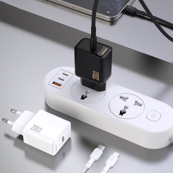 USB-C sienas lādētājs ar USB-C kabeli - iPhone Lightning GaN PD 20W - melns