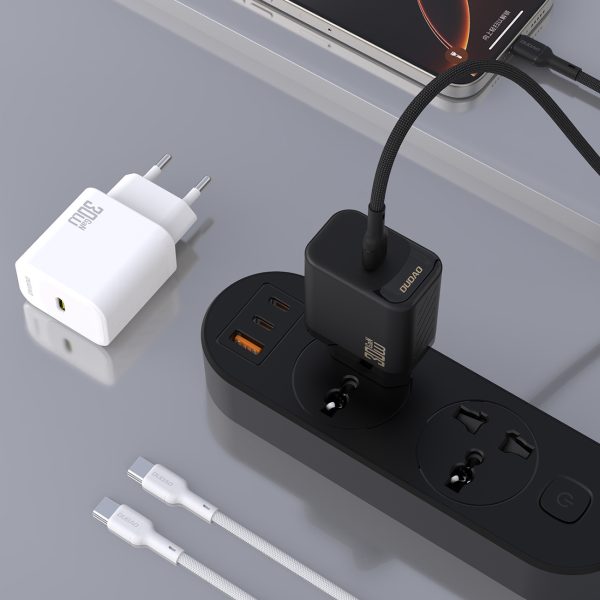 USB-C sienas lādētājs ar USB-C GaN PD 30W kabeli - balts