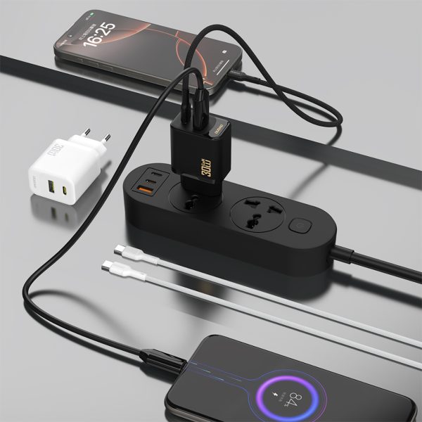 USB-A USB-C GaN PD 30W sienas lādētājs - melns