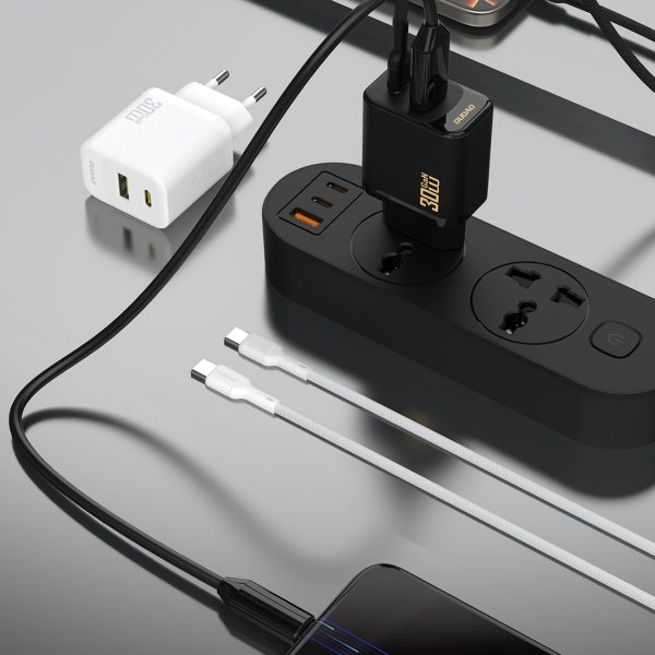 USB-A USB-C sienas lādētājs ar USB-C GaN PD 30W kabeli - melns