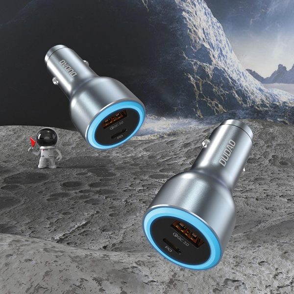 USB-A USB-C PD QC LED automašīnas lādētājs 120 W - pelēks