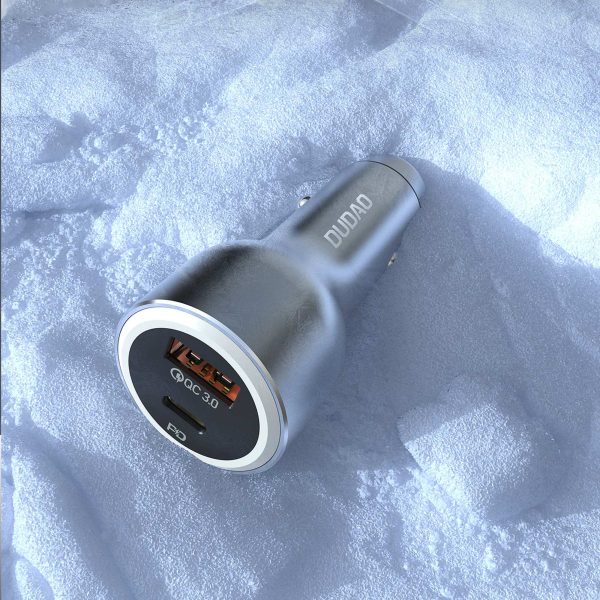 USB-A USB-C PD QC LED automašīnas lādētājs 120 W - pelēks