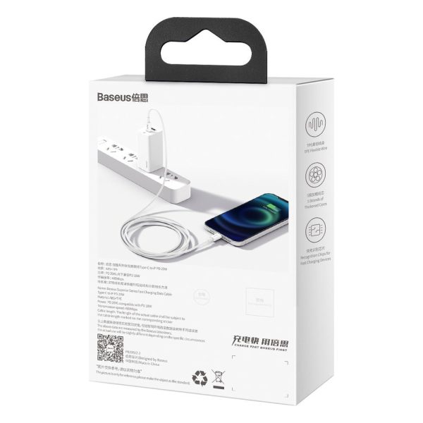 USB-C kabelis - iPhone Lightning Superior Series PD 20W 1.5 m - Balts
