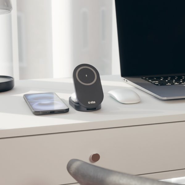 3-in-1 bezvadu salokāma uzlādes stacija iPhone Apple Watch AirPods QI2 MFI - melna