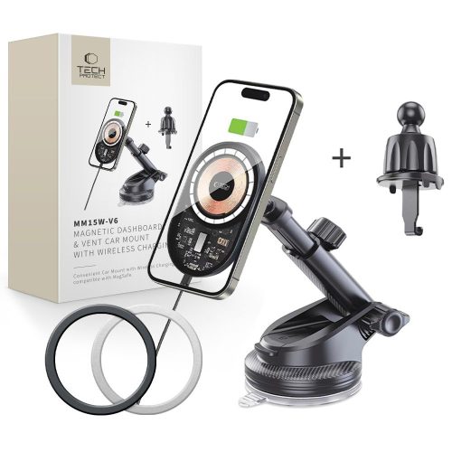 MagSafe 15W automašīnas turētājs ar viedtālruņa lādētāju informācijas panelim - melns