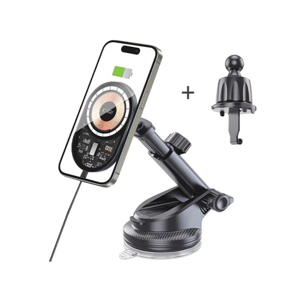 MagSafe 15W automašīnas turētājs ar viedtālruņa lādētāju informācijas panelim - melns