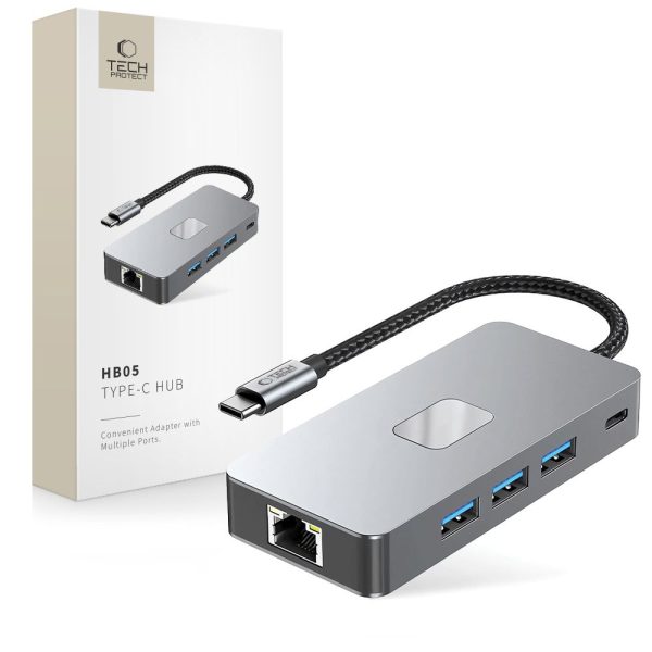 9in1 centrmezgla adapteris USB-C USB-A HDMI SD TF RJ45 4K 60Hz - pelēks