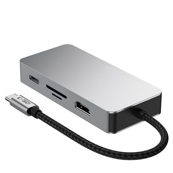 9in1 centrmezgla adapteris USB-C USB-A HDMI SD TF RJ45 4K 60Hz - pelēks